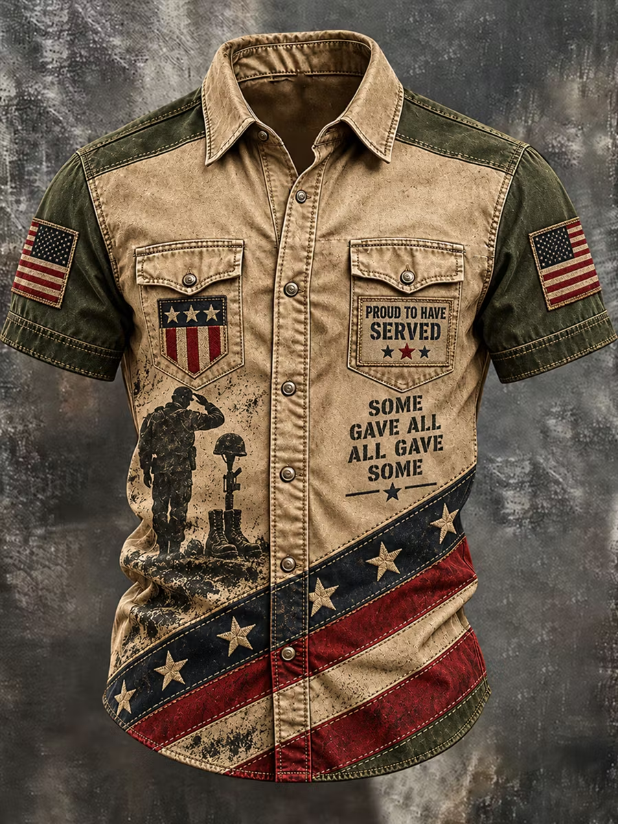 Men's Retro Veterans Day Art Print Shirt