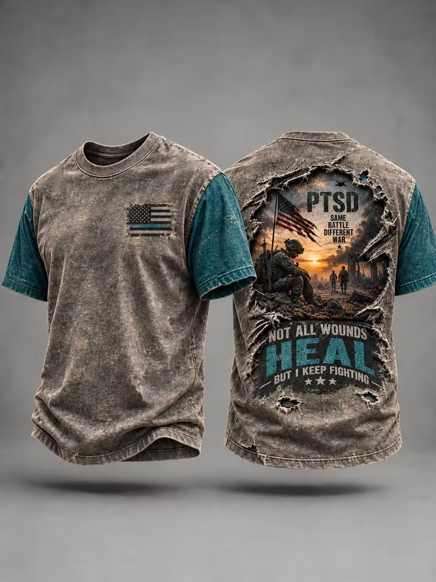 Men's U.S. Veteran PTSD Printed Casual T-Shirt