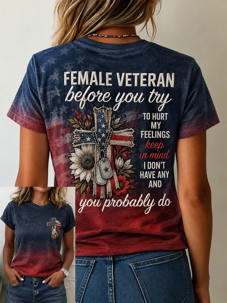 Women's American Veterans Printed Casual T-Shirt