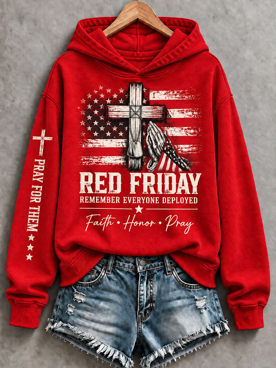 Women's Red Friday Printed Casual Hoodie