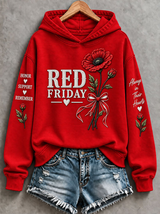 Women's Red Friday Printed Casual Hoodie