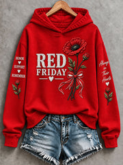 Women's Red Friday Printed Casual Hoodie