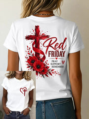 Women's Red Friday Printed Casual T-Shirt