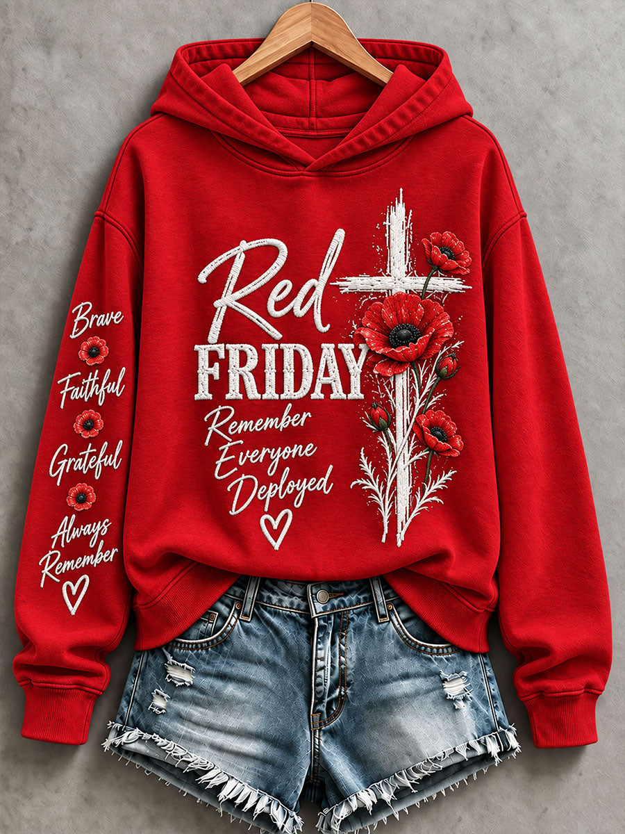 Women's Red Friday Printed Casual Hoodie