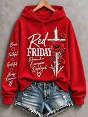 Women's Red Friday Printed Casual Hoodie