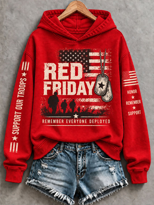 Women's Red Friday Printed Casual Hoodie