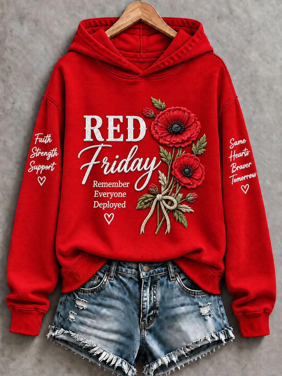 Women's Red Friday Printed Casual Hoodie