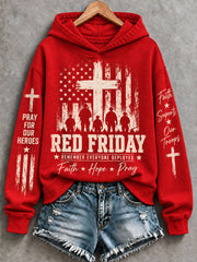 Women's Red Friday Printed Casual Hoodie