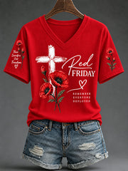 Women's Red Friday Printed Casual T-Shirt