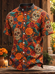 Men's Mexico Day of The Dead Floral Art Printed Shirt