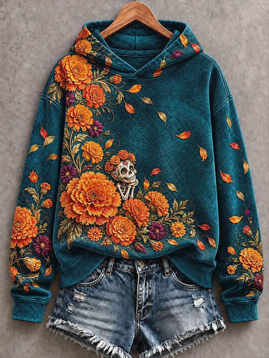 Women's Mexico Day of The Dead Floral Art Printed Hoodie