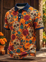 Men's Mexico Day of The Dead Floral Art Printed Casual Tops