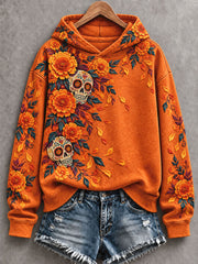 Women's Mexico Day of The Dead Floral Art Printed Hoodie