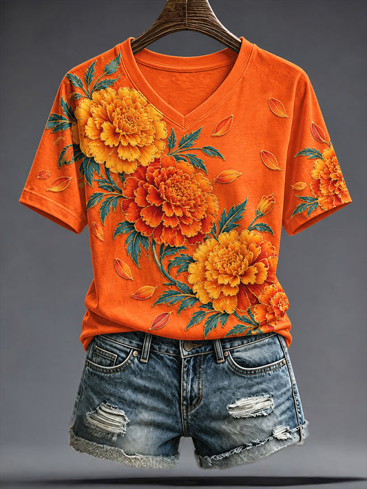 Women's Mexico Day of The Dead Floral Art Printed T-shirt
