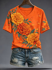 Women's Mexico Day of The Dead Floral Art Printed T-shirt