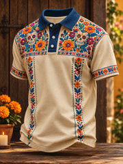 Men's Mexico Day of The Dead Floral Art Printed Casual Tops