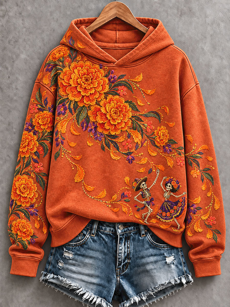 Women's Mexico Day of The Dead Floral Art Printed Hoodie