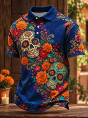 Men's Mexico Day of The Dead Floral Art Printed Casual Tops