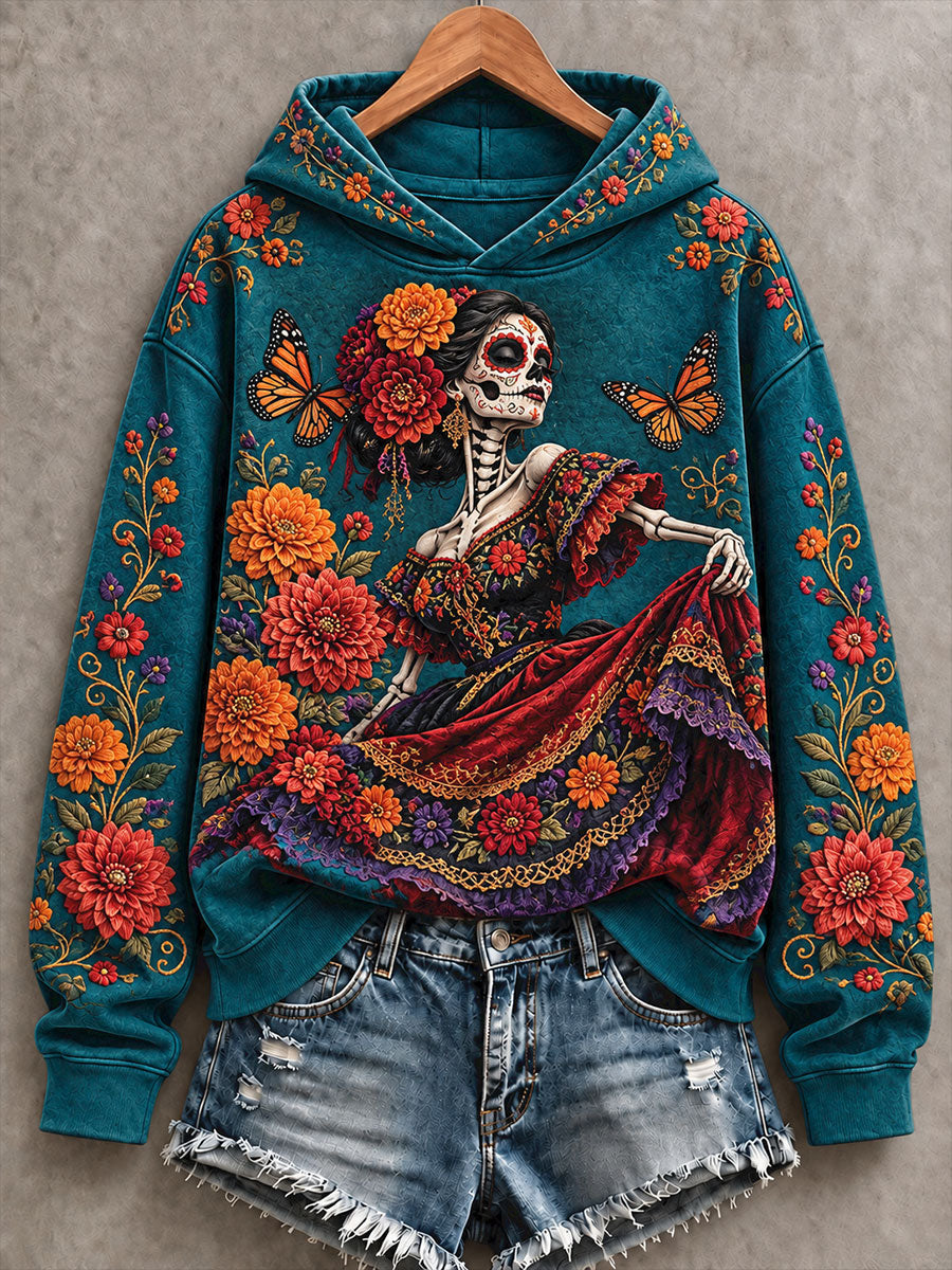 Women's Mexico Day of The Dead Floral Art Printed Hoodie