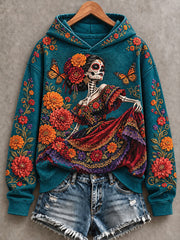 Women's Mexico Day of The Dead Floral Art Printed Hoodie