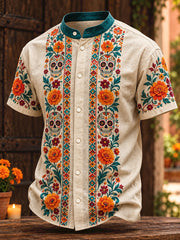 Men's Mexico Day of The Dead Floral Art Printed Shirt