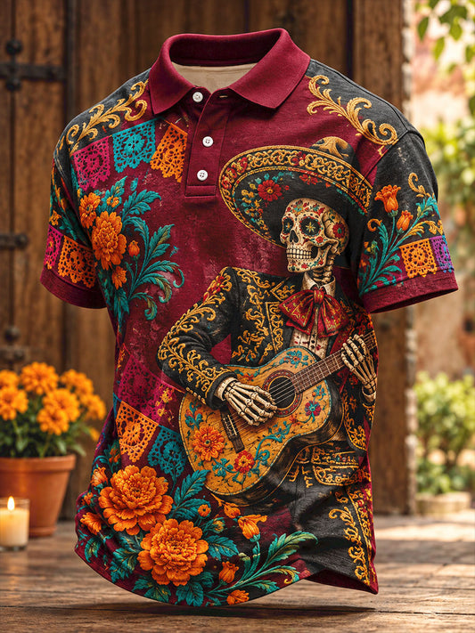 Men's Mexico Day of The Dead Floral Art Printed Casual Tops