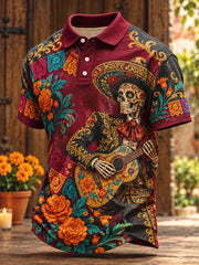 Men's Mexico Day of The Dead Floral Art Printed Casual Tops