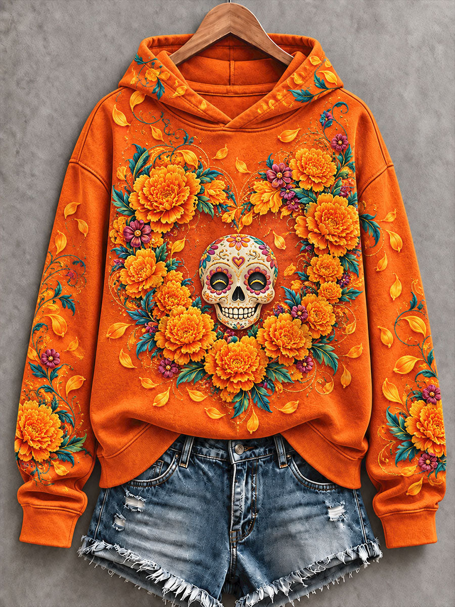 Women's Mexico Day of The Dead Floral Art Printed Hoodie