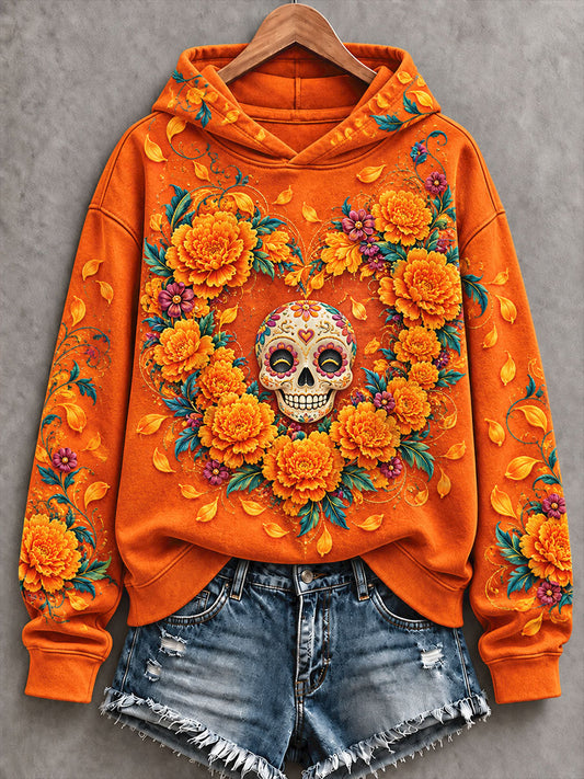 Women's Mexico Day of The Dead Floral Art Printed Hoodie