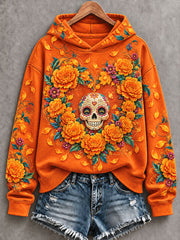 Women's Mexico Day of The Dead Floral Art Printed Hoodie
