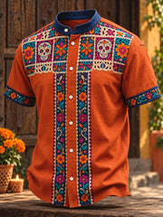 Men's Mexico Day of The Dead Floral Art Printed Shirt