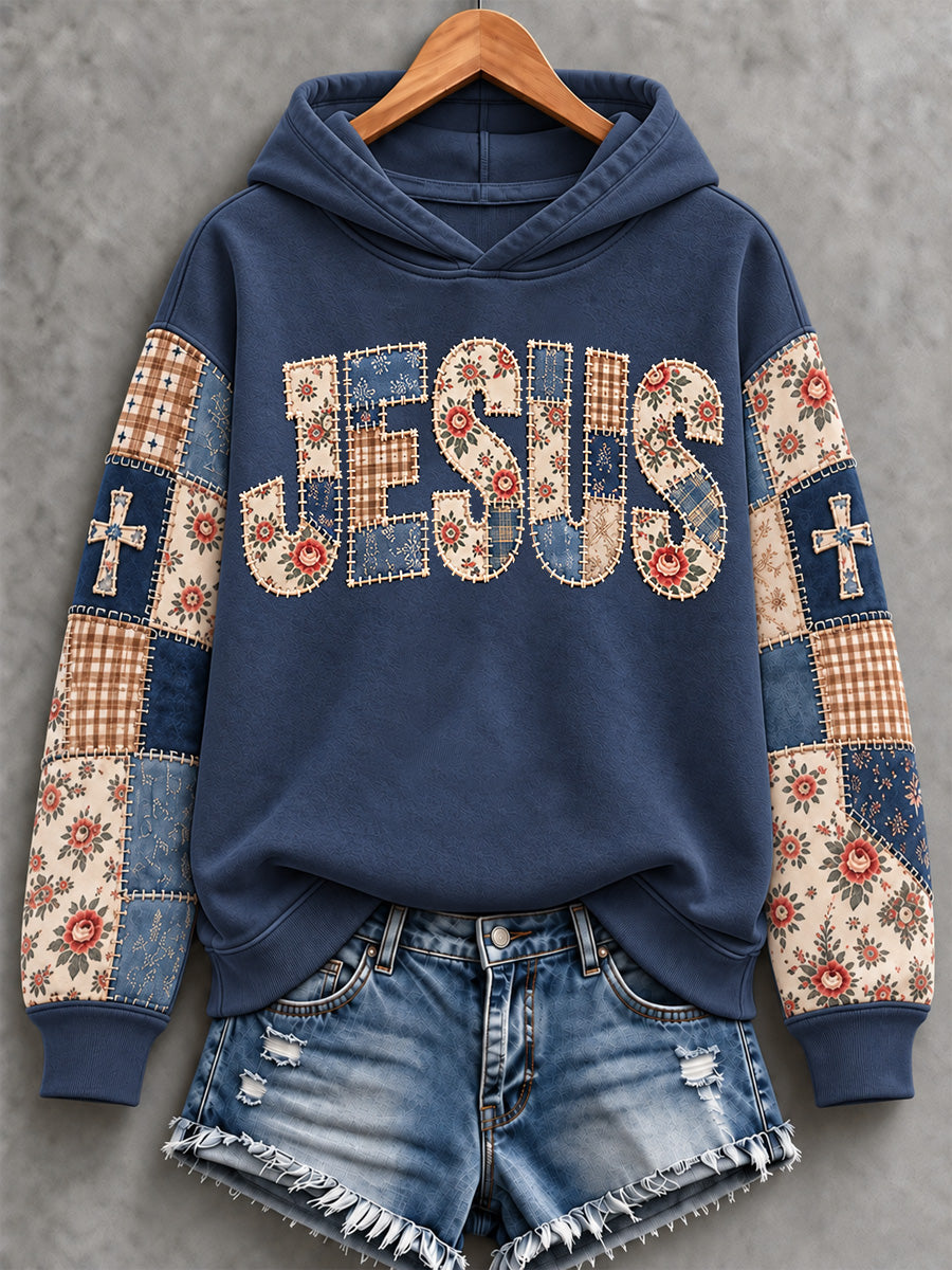 Women's Floral Jesus Patchwork Print Casual Sweatshirt