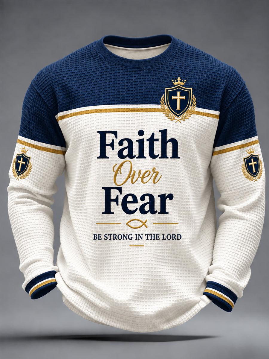 Men's Christian Faith Over Fear Cross Waffle Long Sleeve T-Shirt