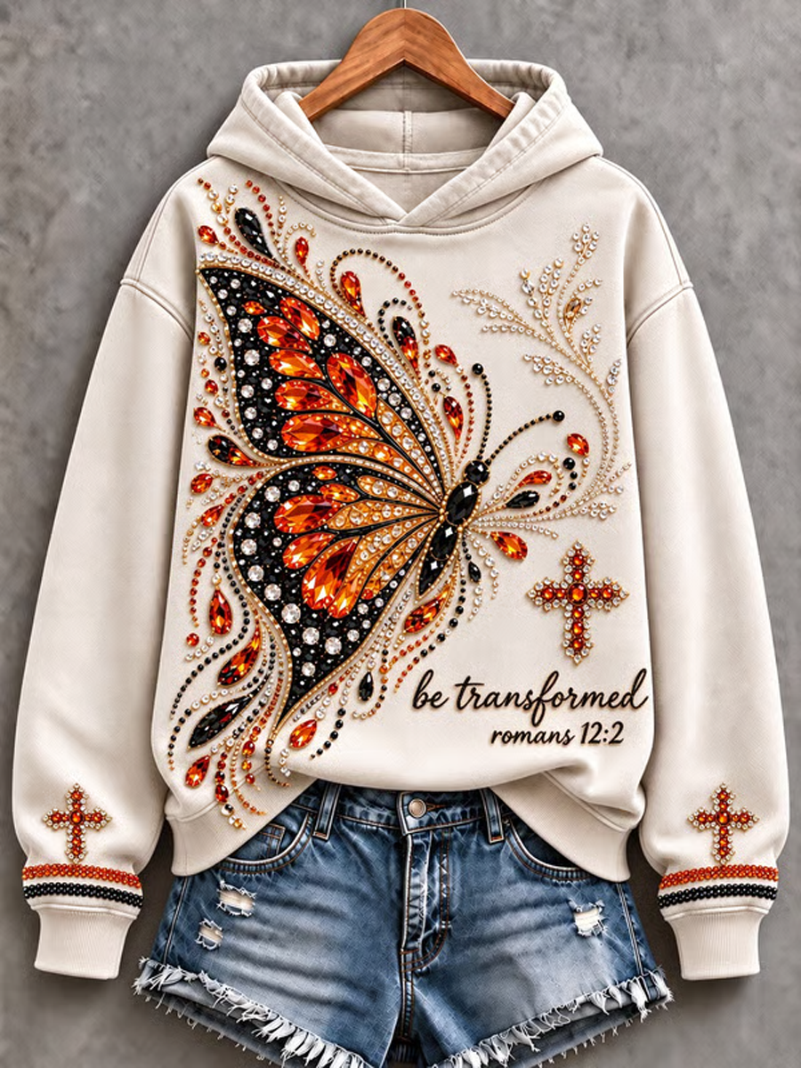 Women's Casual "Faith" Cross-Print Regular Sweatshirt