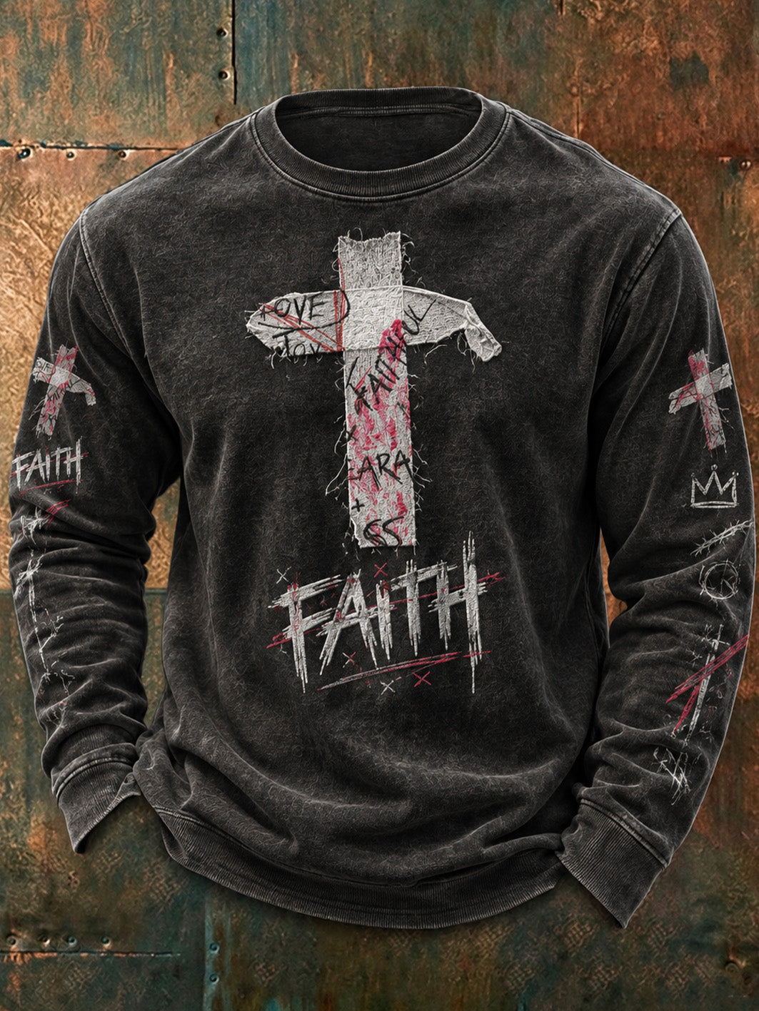 Men's faith-themed graffiti-style casual sweatshirt