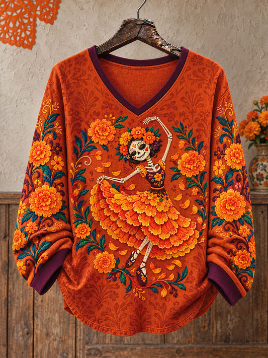 Women's Mexico Day of The Dead Floral Art Printed Tops