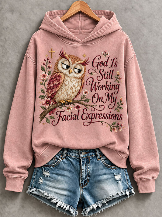 Women's 'God is Still Working On My Facial Expressions' Printed Casual Hoodie