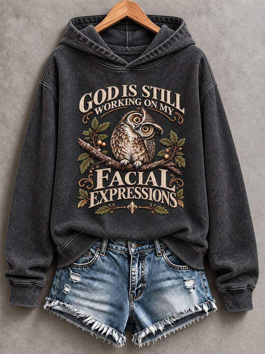 Women's 'God is Still Working On My Facial Expressions' Printed Casual Hoodie