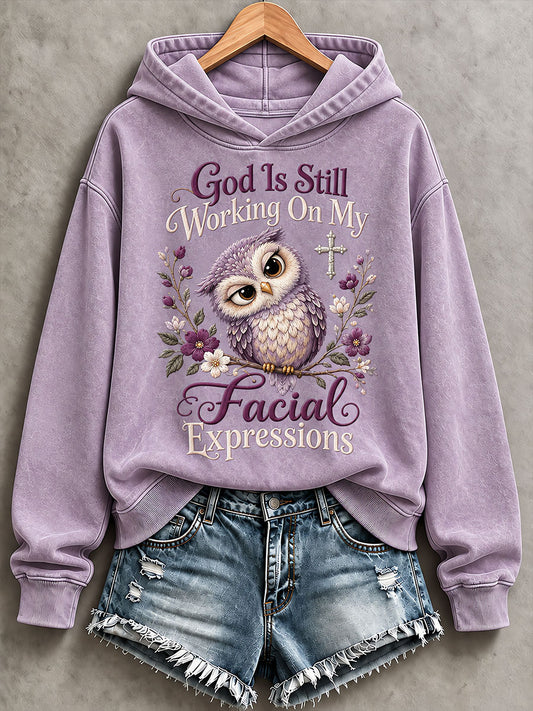 Women's 'God is Still Working On My Facial Expressions' Printed Casual Hoodie