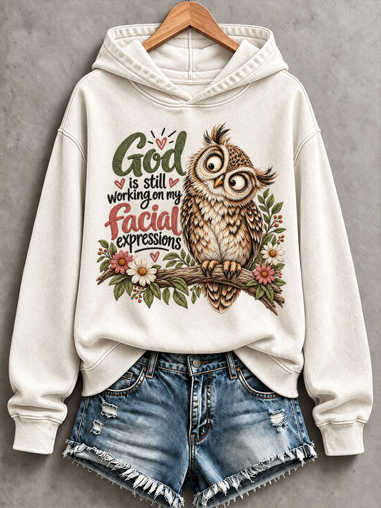 Women's 'God is Still Working On My Facial Expressions' Printed Casual Hoodie