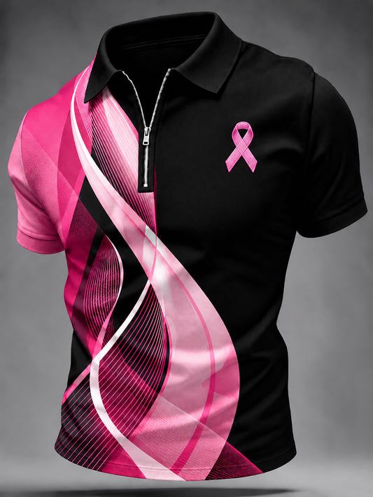 Men's Breast Cancer Awareness Print Zip up Shirt