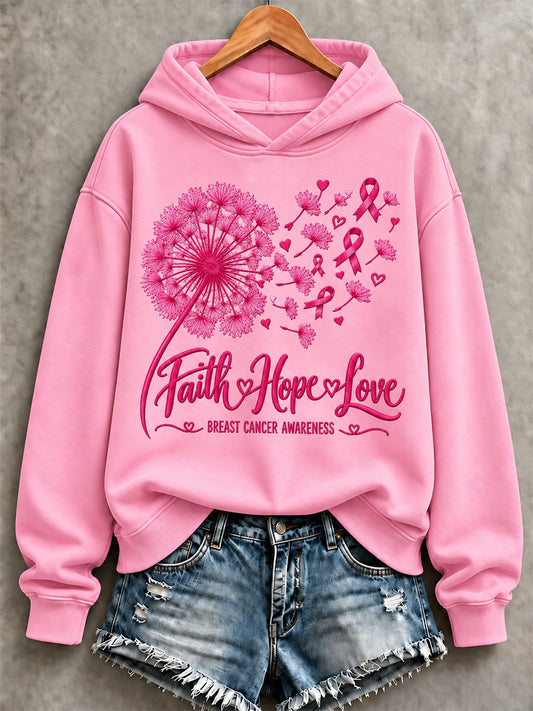 Women's Faith Hope Love Cancer Awareness Print Sweatshirt