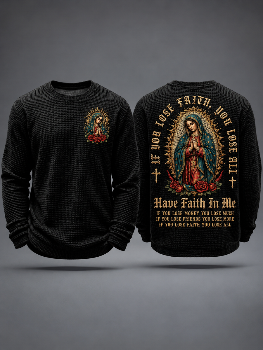 Men's Feast of Our Lady of Guadalupe art Printed Waffle Long Sleeve T-Shirt
