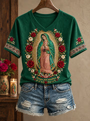Women's Our Lady of Guadalupe Day Faith Lover Art Printed T-shirt