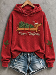 Women's Christmas Funny Dog Art Print Regular Hoodie