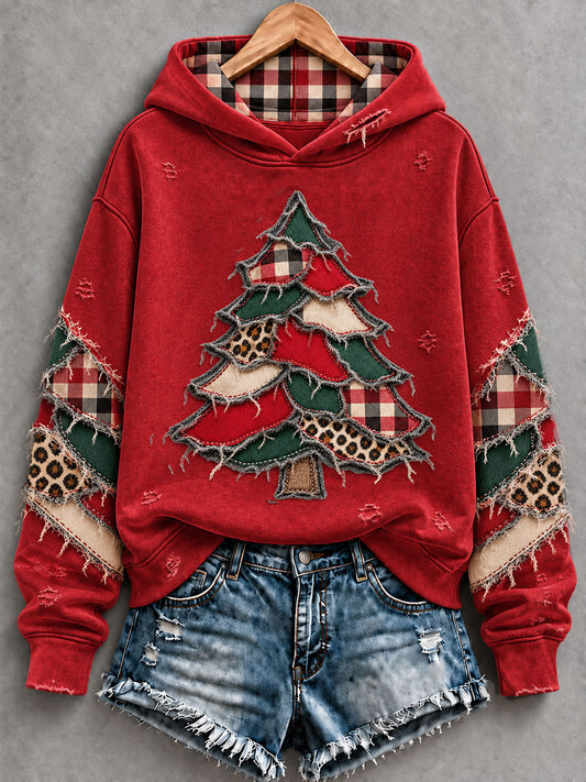 Women's  Vintage Christmas Tree  Art Regular Hoodie