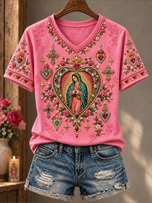 Women's Mexico Our Lady of Guadalupe Day Faith Art Printed T-shirt