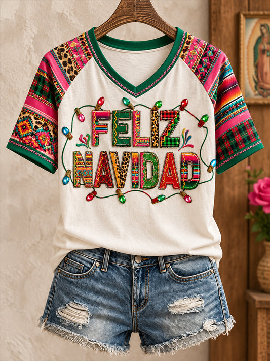 Women's Mexico Christmas Art Printed T-shirt