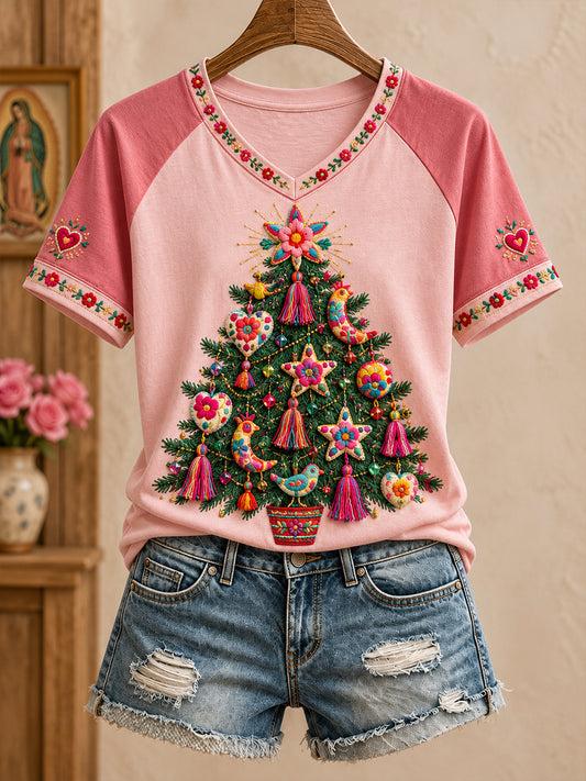 Women's Mexico Christmas Art Printed T-shirt