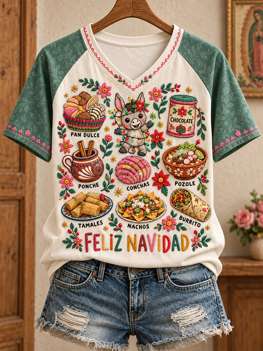 Women's Mexico Christmas Art Printed T-shirt